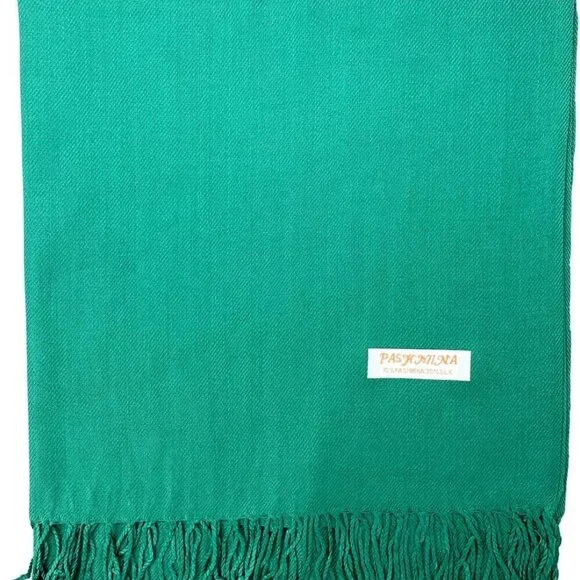 Womens Pashmina Silk Scarf Wrap Fringe Solid Color Metallic Fall Winter - Picture 2 of 8